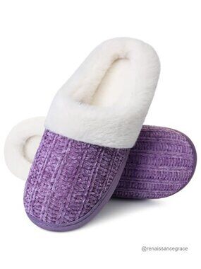 Women's Memory Foam Fuzzy Knit Slippers Cozy Faux Fur Lined Slip-On Indoor